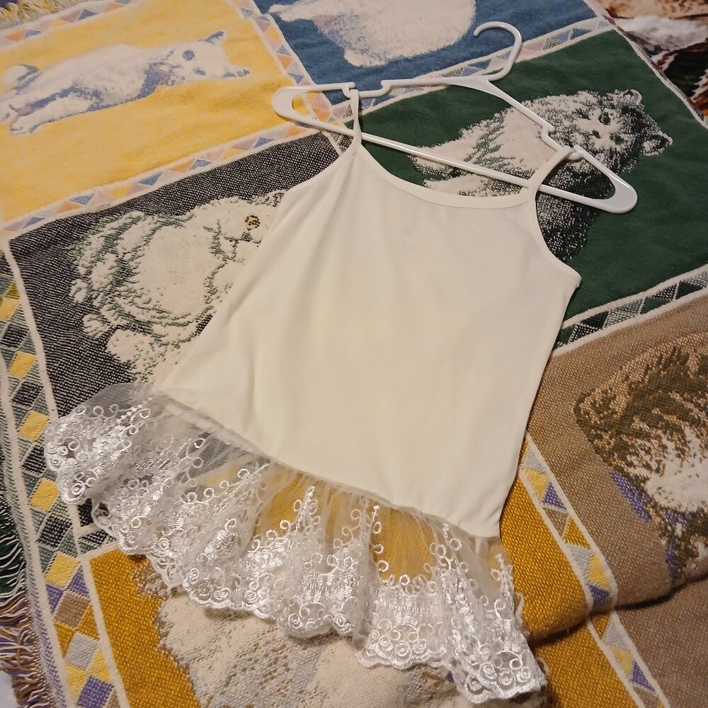 Beautees Girls Medium M Medium Off White with Lace Bottom Camisole Cami
